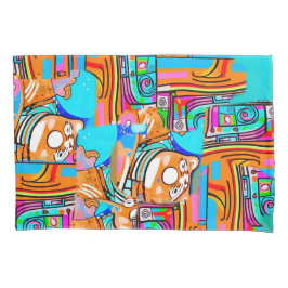 Electric Orange & Cyan Dreams — Abstraktes Design  Kissenbezug