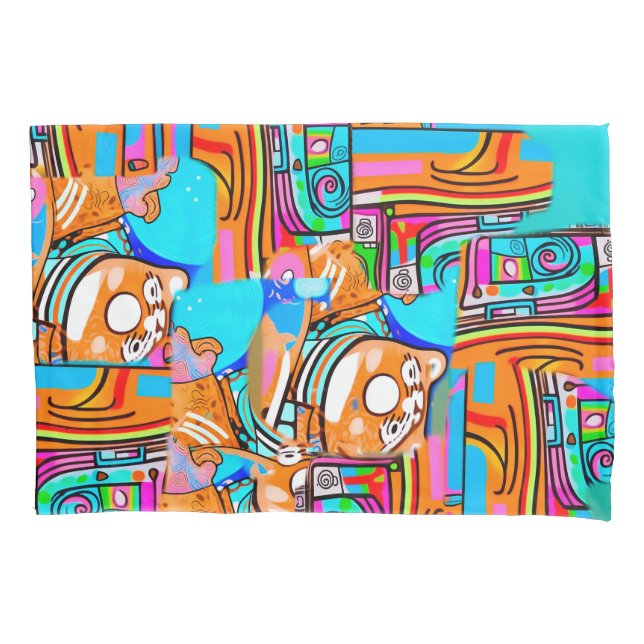 Electric Orange & Cyan Dreams — Abstraktes Design  Kissenbezug (Vorderseite)