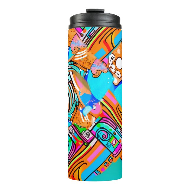Electric Orange & Cyan Dreams — Abstraktes Design  Thermosbecher (Vorderseite)