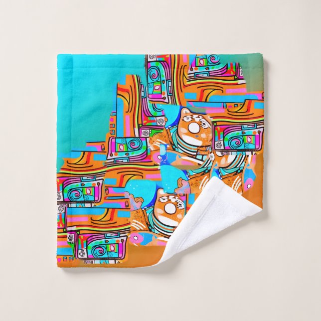 Electric Orange & Cyan Dreams — Abstraktes Design  Waschlappen (Waschlappen)