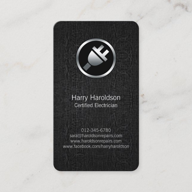 Electric Plug BlackGrunge Electrician BusinessCard Visitenkarte (Vorderseite)