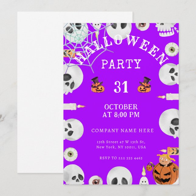 Electric Purple Classic Halloween Office Party Einladung (Vorne/Hinten)