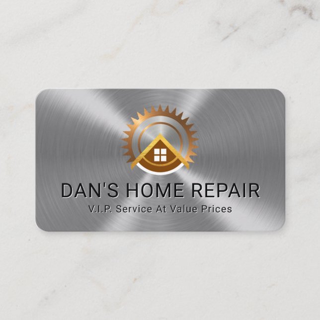 Electric Saw Rooftop On Silver Metallic Layer Visitenkarte (Vorderseite)