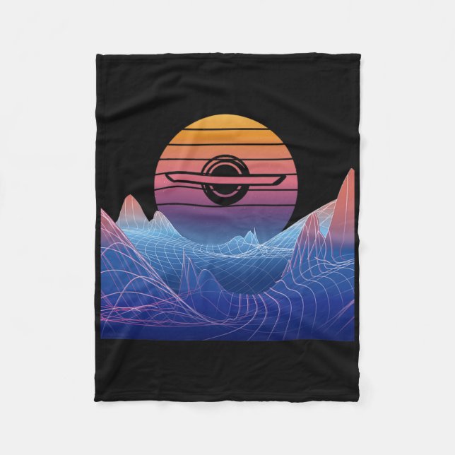 Electric Skateboard Vaporwave Retro Sunset Landsca Fleecedecke (Vorderseite)
