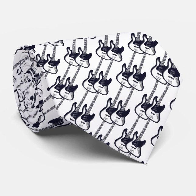Electric Two Guitar Muster in Navy Blue Krawatte (Gerollt)