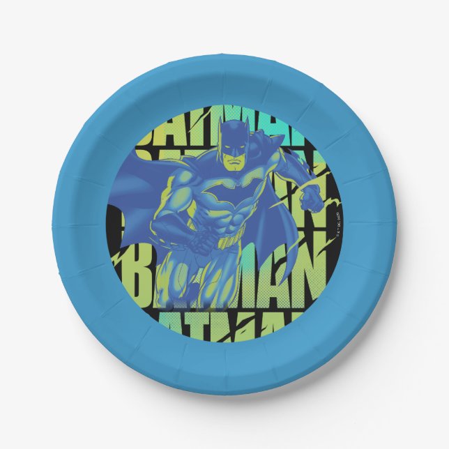 Electric Up Batman läuft durch Typografie Pappteller (Vorderseite)