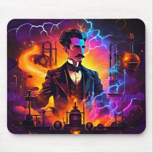 "Electrical Genius: Nikola Tesla Steampunk Mousepad