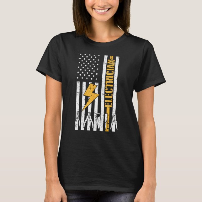 Electrical USA Flag Electricity Worker Lineman Gr T-Shirt (Vorderseite)
