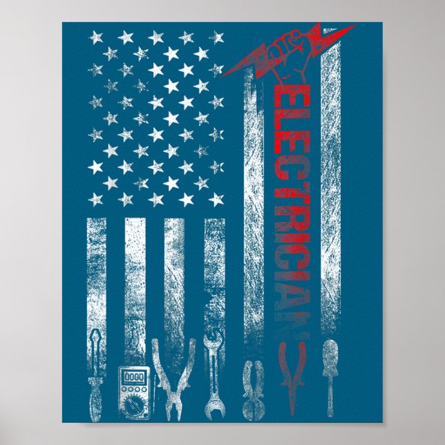 Electrician American Flag Funny Electricians Tools Poster (Vorne)