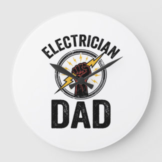 Electrician Dad Vintage Engraving Vector Shirt Des Große Wanduhr