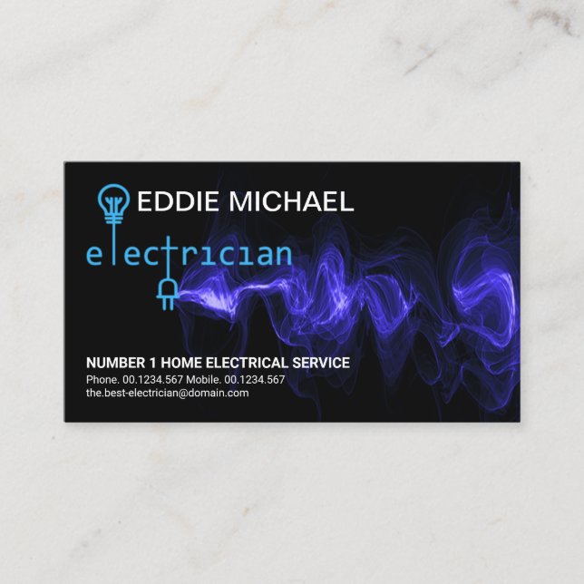 Electrician Signage Blue Power Blitze Visitenkarte (Vorderseite)