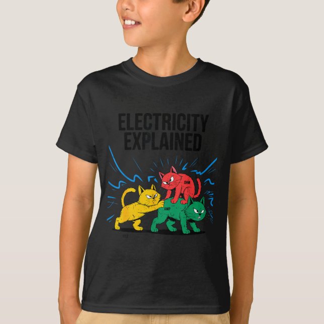 Electricity Explained Funny Cat Physics Humor Scie T-Shirt (Vorderseite)