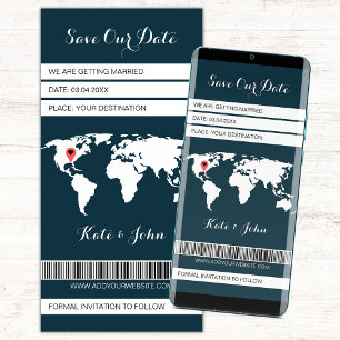 Electronic Boarding Pass Destination Navy Blue Save The Date