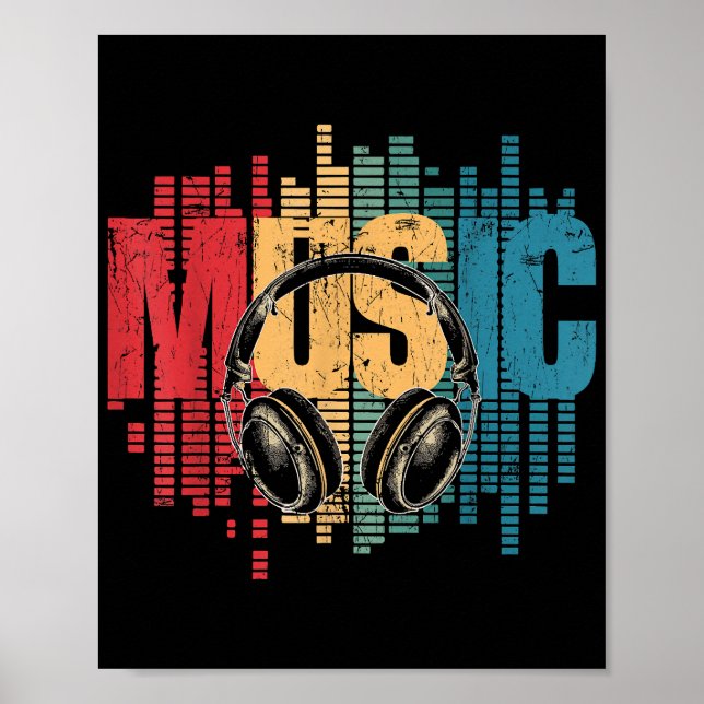 Electronic Music Lover DJ Vintag Headphones Poster (Vorne)