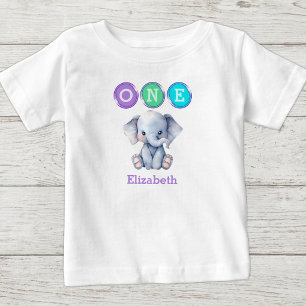 Elefant 1. Geburtstag mit Namen lila Baby T-shirt