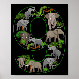 Elefant 9. Geburtstag Thema 9 Jahre alte Kinder Poster