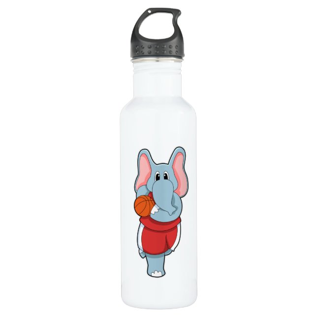 Elefant als Basketballspieler mit Basketball Edelstahlflasche (Vorderseite)