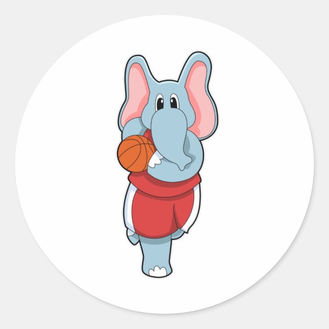 Elefant als Basketballspieler mit Basketball Runder Aufkleber (Vorderseite)