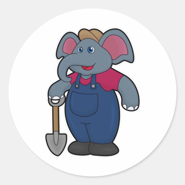 Elefant als Bauer mit Shovel Runder Aufkleber (Vorderseite)