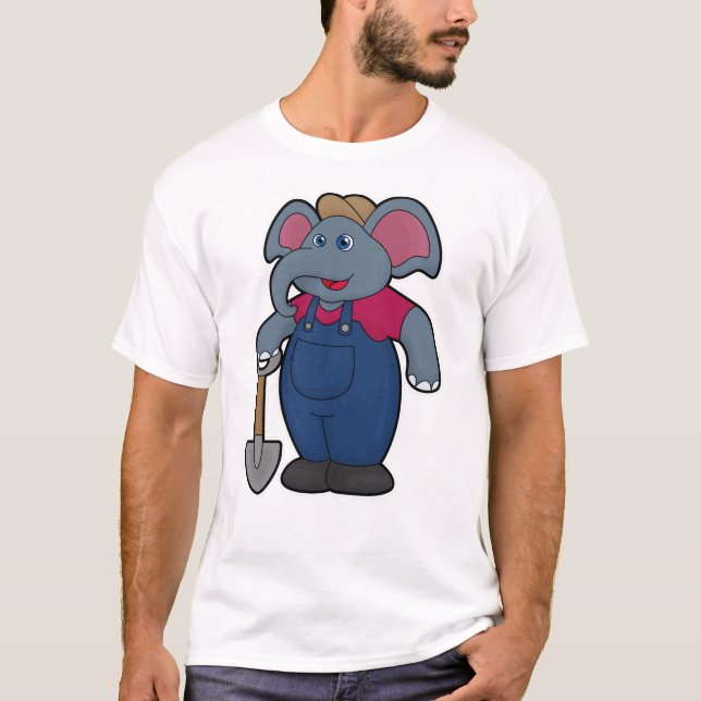 Elefant als Bauer mit Shovel T-Shirt (Vorderseite)