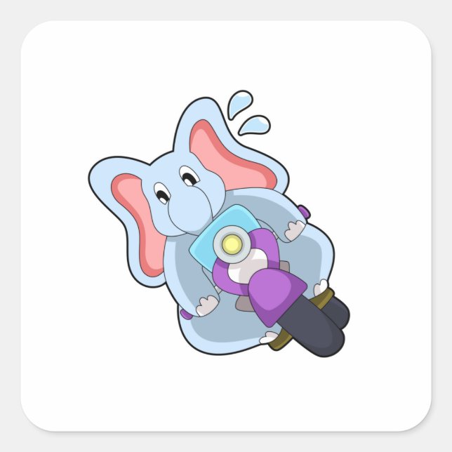Elefant als Fahrrad mit Motorrad.PNG Quadratischer Aufkleber (Vorderseite)
