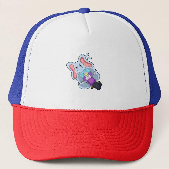 Elefant als Fahrrad mit Motorrad.PNG Truckerkappe (Vorderseite)