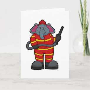 Elefant als Feuerwehrmann mit Schlauch Karte