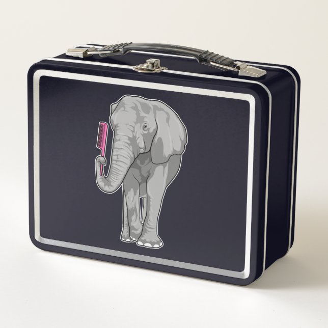 Elefant als Friseur mit Kamm Metall Brotdose (Vorderseite)