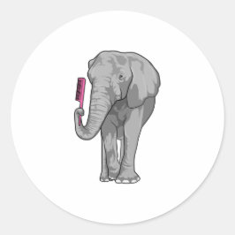 Elefant als Friseur mit Kamm Runder Aufkleber