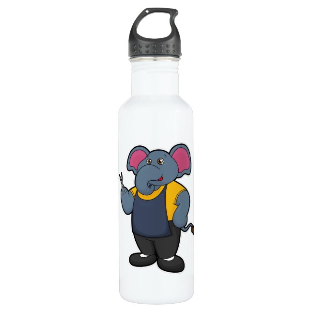 Elefant als Friseur mit Schere Edelstahlflasche (Vorderseite)