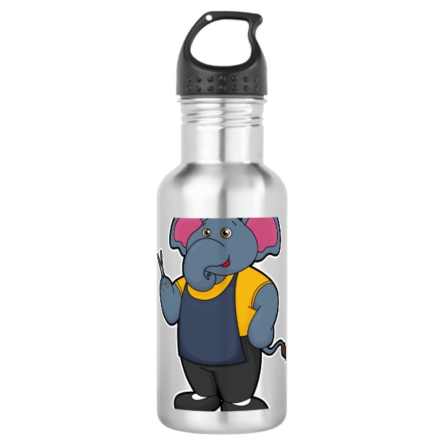 Elefant als Friseur mit Schere Edelstahlflasche (Vorderseite)