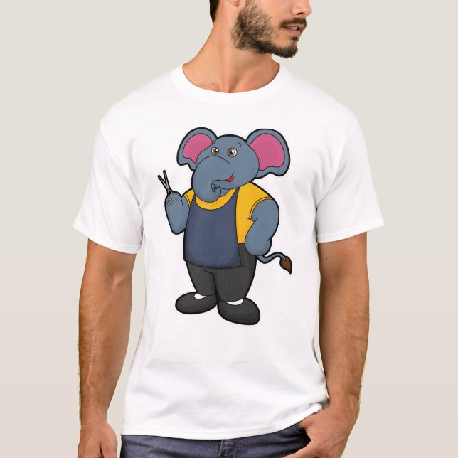 Elefant als Friseur mit Schere T-Shirt (Vorderseite)