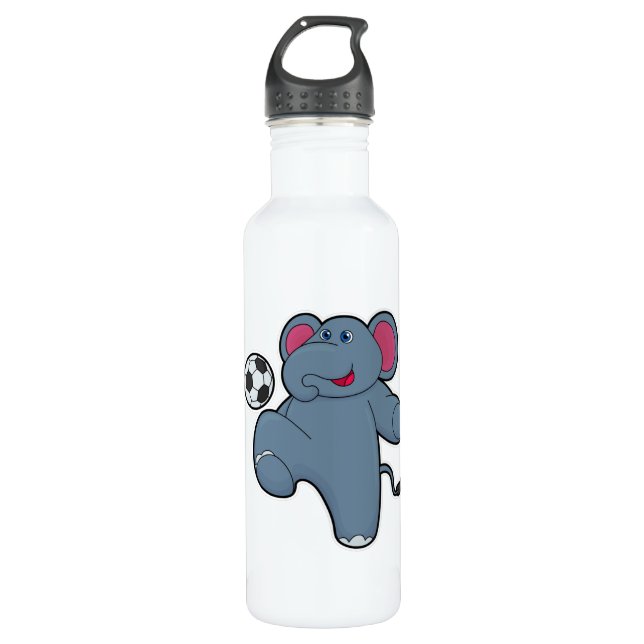 Elefant als Fußballspieler mit Fußball Edelstahlflasche (Vorderseite)