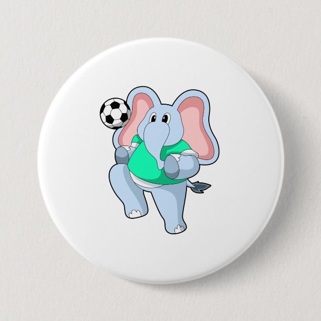 Elefant als Fußballspieler mit Fußball.PNG Button (Vorderseite)
