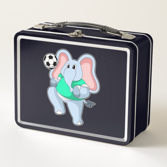 Elefant als Fußballspieler mit Fußball.PNG Metall Brotdose (Vorderseite)
