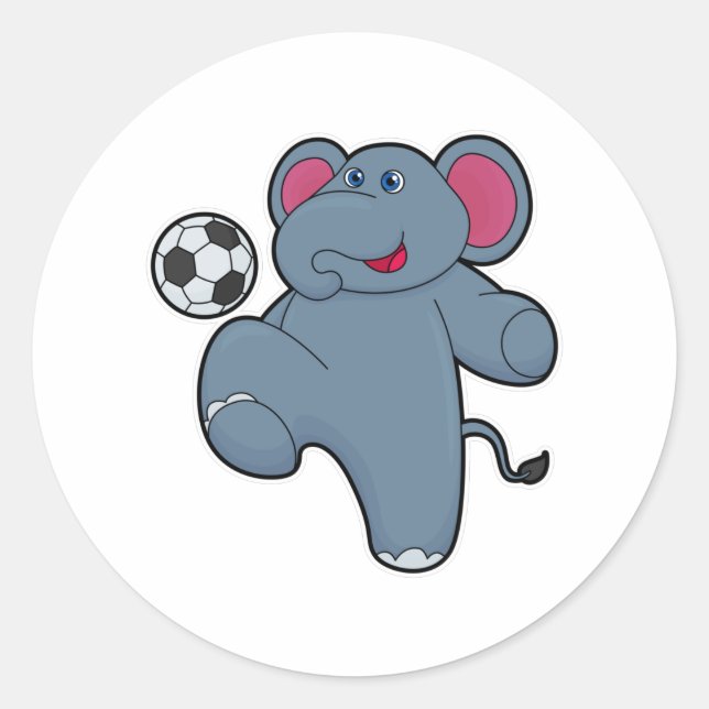 Elefant als Fußballspieler mit Fußball Runder Aufkleber (Vorderseite)
