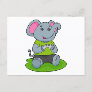 Elefant als Gamer Postkarte