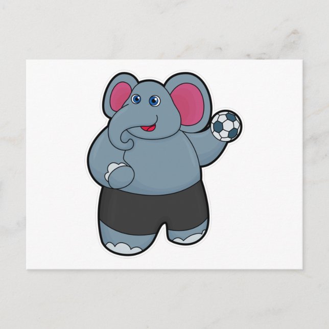 Elefant als Handballspieler mit Handball Postkarte (Vorderseite)
