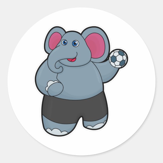 Elefant als Handballspieler mit Handball Runder Aufkleber (Vorderseite)