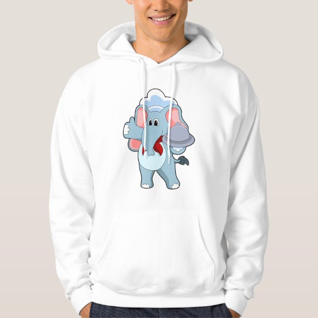 Elefant als Kellner mit Platter Hoodie (Vorderseite)
