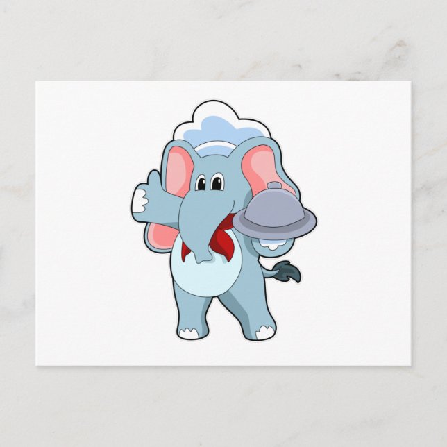 Elefant als Kellner mit Platter Postkarte (Vorderseite)