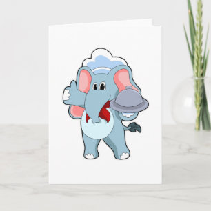Elefant als Kellner mit Tablett Karte