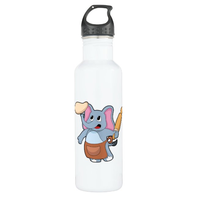 Elefant als Koch mit Button und Teig Edelstahlflasche (Vorderseite)