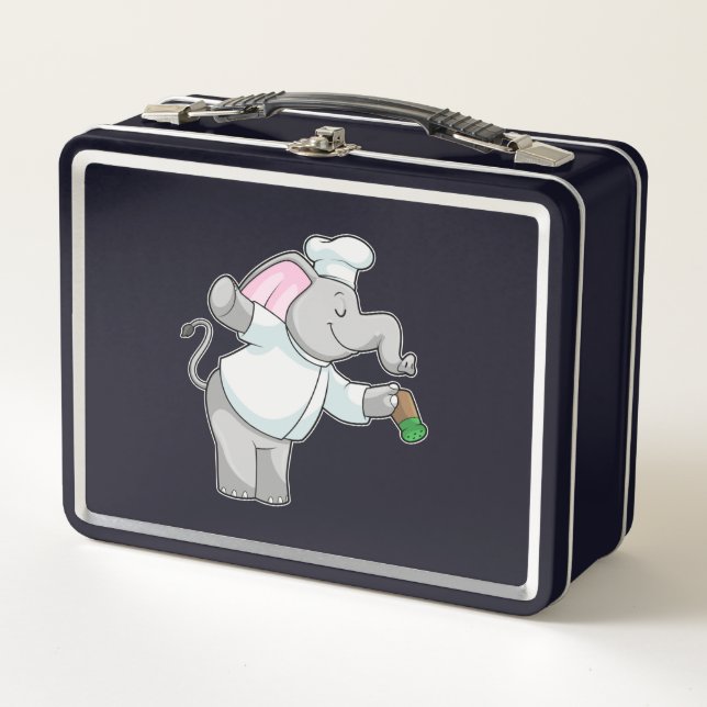 Elefant als Koch mit Salzstreuer Metall Brotdose (Vorderseite)