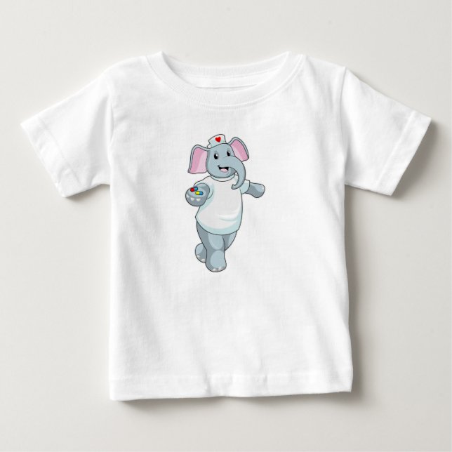 Elefant als Krankenschwester mit Medizin Baby T-shirt (Vorderseite)