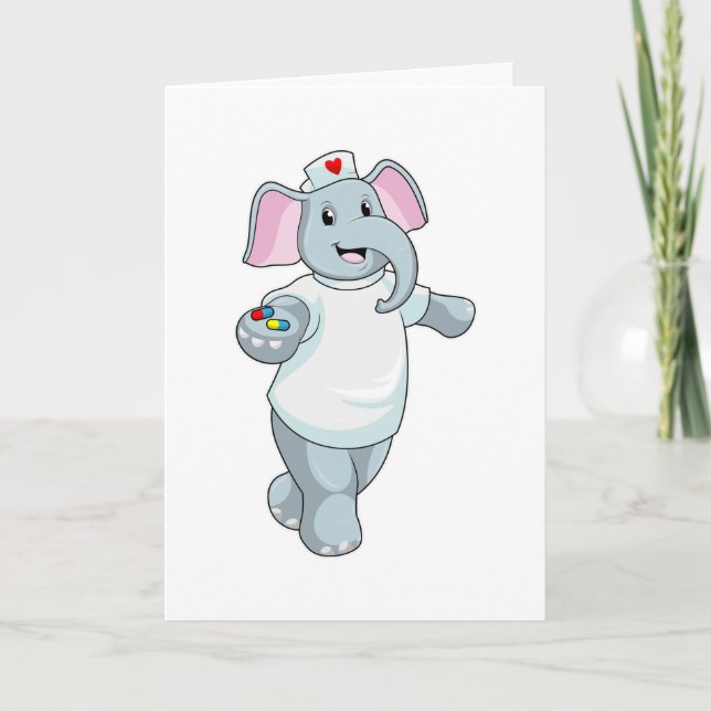 Elefant als Krankenschwester mit Medizin Karte (Vorderseite)