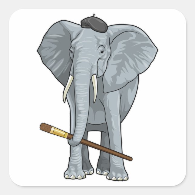 Elefant als Maler mit Pinsel Quadratischer Aufkleber (Vorderseite)