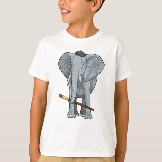 Elefant als Maler mit Pinsel T-Shirt (Vorderseite)