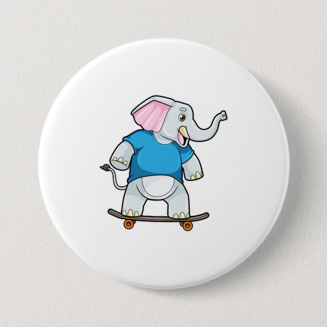 Elefant als Skater mit Skateboard Button (Vorderseite)