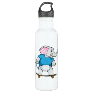 Elefant als Skater mit Skateboard Edelstahlflasche